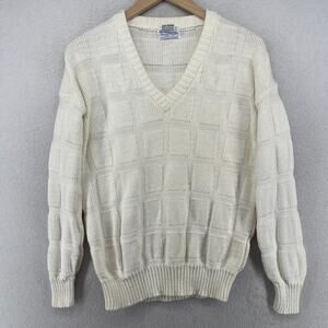 MURRAYS TOGGERY Sweater Women M Textured Windowpane Cotton Off White VTG England